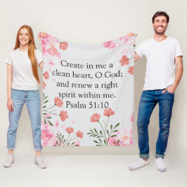 Psalm 51:10 Skapar i Me Rosa Blommigt Christian Fleecefilt