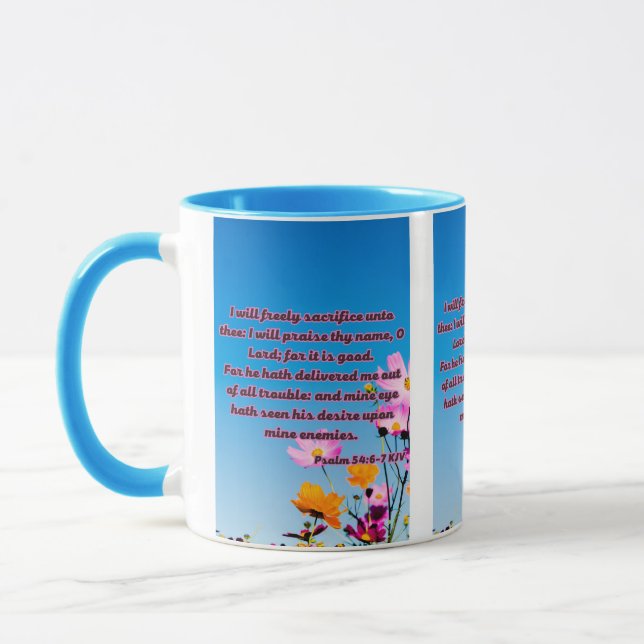 Psalm 54:6-7 KJV Bible Scripture Pic Two-Tone Mugg (Vänster)