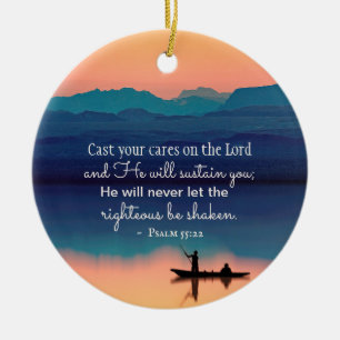 Psalm 55:22 Kasta dina bekymmer på LORD Julgransprydnad Keramik