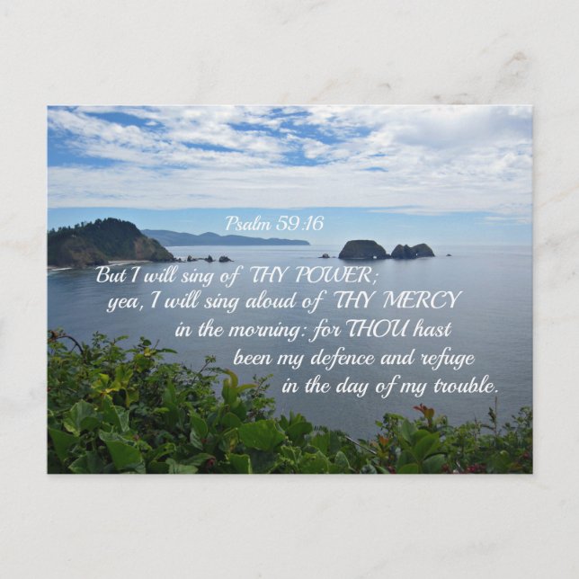 Psalm 59:16, men jag ska sjunga din kraft. vykort (Framsida)