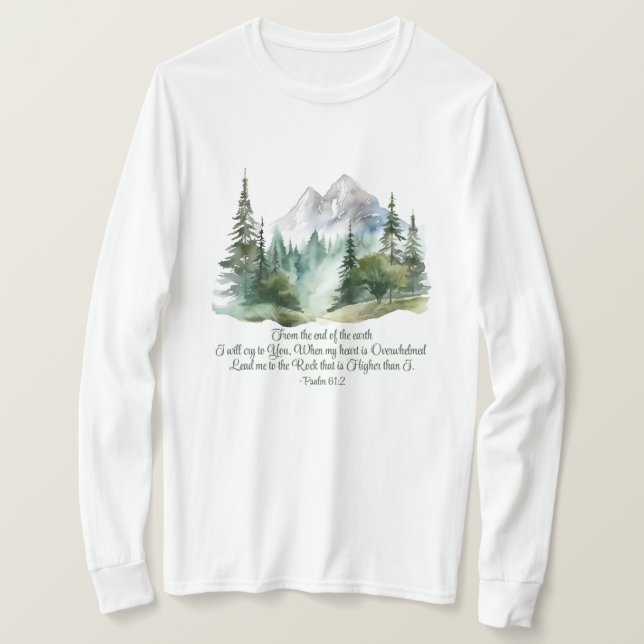 Psalm 61:2 Led mig till Klippan Skrift Berg T Shirt (Design framsida)