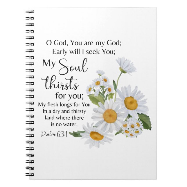 Psalm 63:1 Bible Scripture Chamomile Flowers Anteckningsbok (Framsidan)