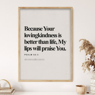 Psalm 63:3, Bibelvers, Modern Bibel, Skrift Poster