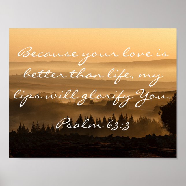 Psalm 63:3 Bible Verse Quote Mountain Photograph Poster (Framsidan)