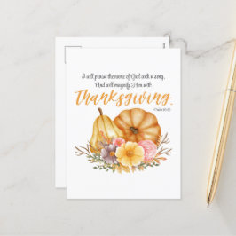 Psalm 69:30 Thanksgiving Verse Pumpkin Flower Helg Vykort