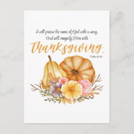 Psalm 69:30 Thanksgiving Verse Pumpkin Flower Helg Vykort