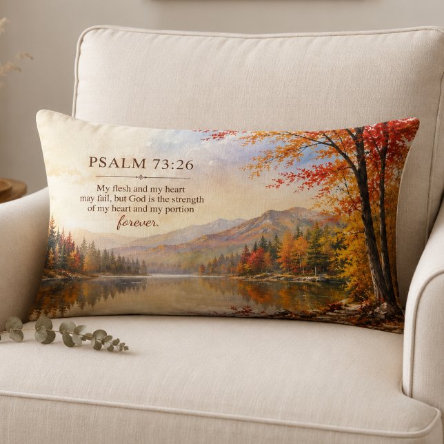 Psalm 73:26 Bibelvers Höstsjö  Lumbarkudde (Skapare uppladdad)