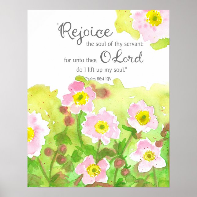 Psalm 86 Scripture Bible Verse Pink Flowers Poster (Framsidan)