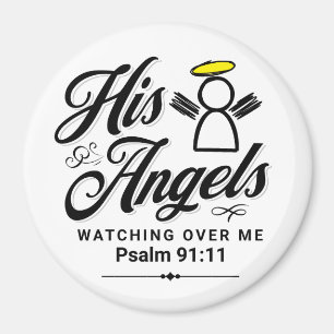 Psalm 91:11 Hans Änglar vaktar mig - Rund Magnet