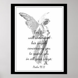 Psalm 91:11 Kompilerande bibelcitat med ängel Poster