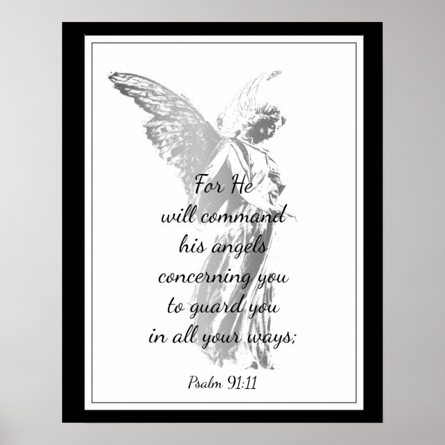 Psalm 91:11 Kompilerande bibelcitat med ängel Poster (Framsidan)