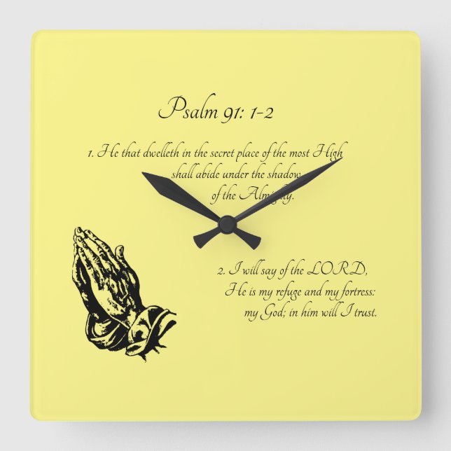 Psalm 91:1-2  Gul Fyrkantig Klocka (Framsida)