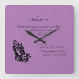 Psalm 91:1-2 Lila Fyrkantig Klocka