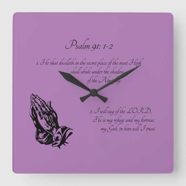 Psalm 91:1-2 Lila Fyrkantig Klocka (Framsida)
