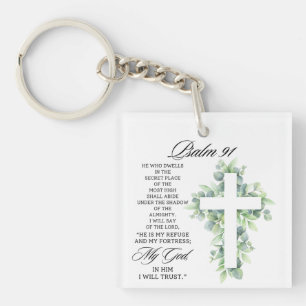 Psalm 91:1-2 Religiöst kors grönska Bibelvers