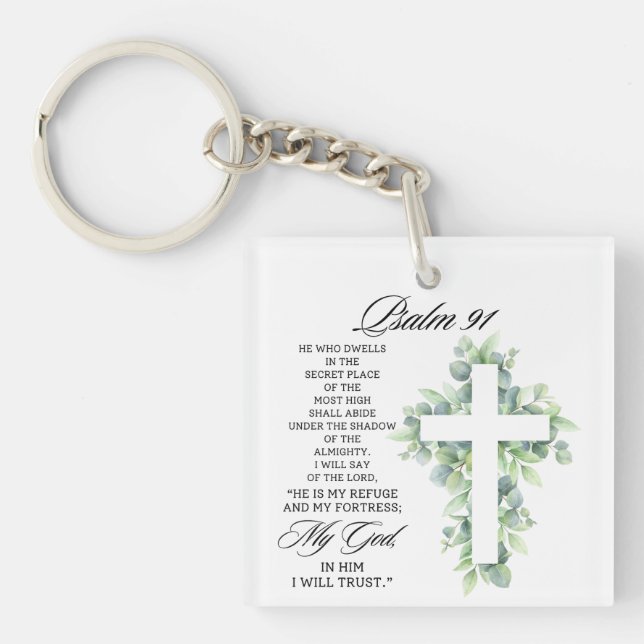 Psalm 91:1-2 Religiöst kors grönska Bibelvers (Framsidan)