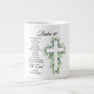 Psalm 91:1-2 Religiöst kors Grönska Bibelvers Jumbo Mugg