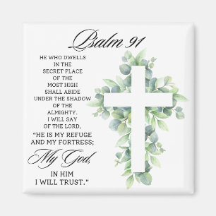 Psalm 91:1-2 Religiöst kors grönska Bibelvers Magnet