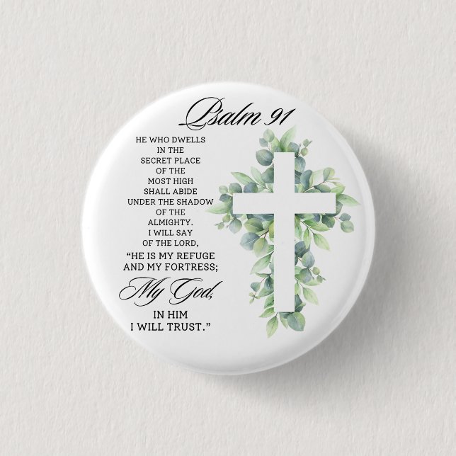 Psalm 91:1-2 Religious Cross Greenery Bible Verse Knapp (Framsida)