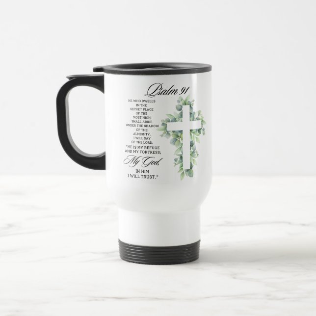 Psalm 91:1-2 Religious Cross Greenery Bible Verse Resemugg (Vänster)