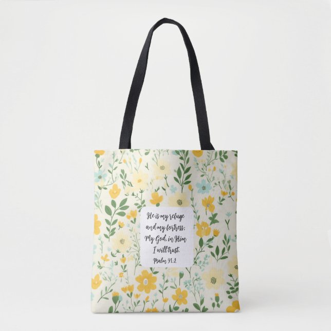 Psalm 91:2 Christian Tote Bag Tygkasse (Framsida)