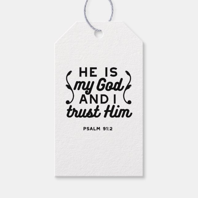 Psalm 91:2 – Tro på Gud Kristet bibelvers Presentetikett (Framsidan)