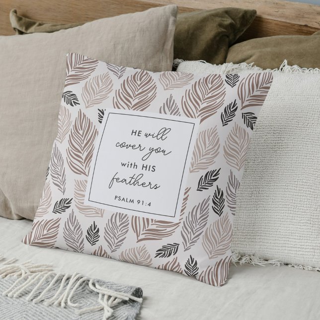 Psalm 91:4 Anpassningsbar Prayer Keepsaké Gift Mod Kudde (Modern Christian prayer pillow with Psalm 91:4 and a heartfelt poem.)