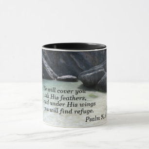 Psalm 91:4 Han täcker dig med hans fjädrar Mugg
