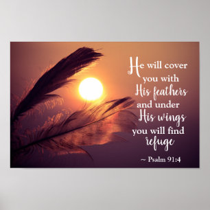 Psalm 91:4 Han täcker dig med hans fjädrar Poster
