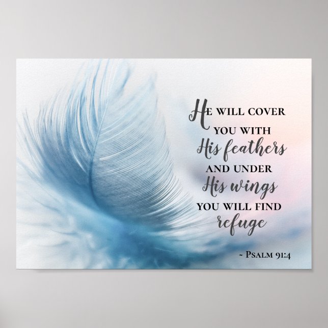 Psalm 91:4 Han täcker dig med hans fjädrar Poster (Framsidan)
