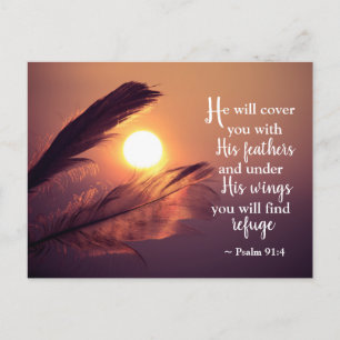 Psalm 91:4 Han täcker dig med hans fjädrar Vykort
