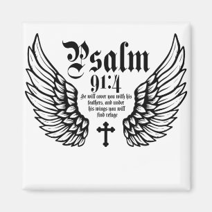 Psalm 91:4 han täcker dig med sina fjädrar magnet