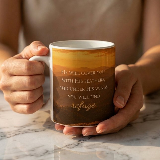 Psalm 91:4 Kristet Uppmuntran  Kaffemugg (Skapare uppladdad)