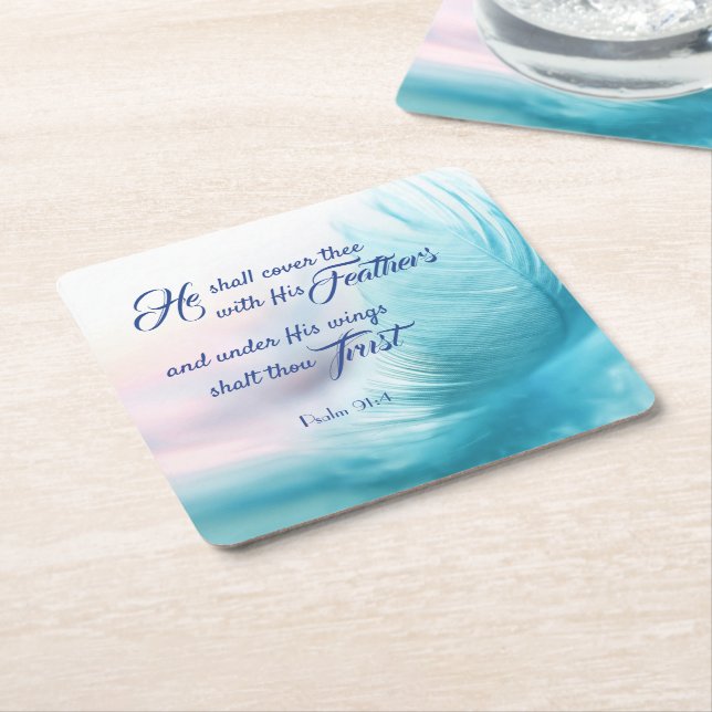 Psalm 91:4 Kung James Square Underläggs Underlägg Papper Kvadrat (Vinklad)