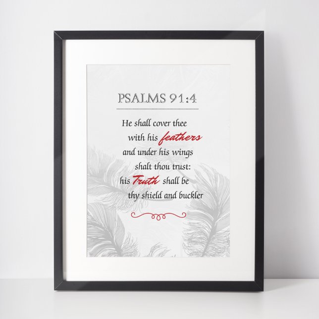 Psalm 91:4 Monokroma fjädrar Poster (Skapare uppladdad)