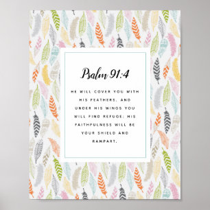 Psalm 91:4 Skriv ut skript och ludddesignkonst Poster