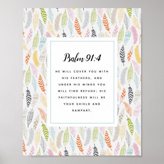 Psalm 91:4 Skriv ut skript och ludddesignkonst Poster (Framsidan)