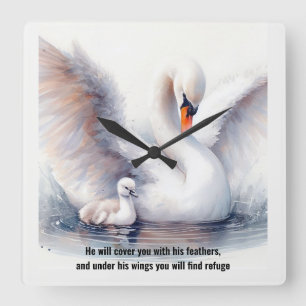 Psalm 91:4 Vingar Guds skydd Bibelskrift Fyrkantig Klocka