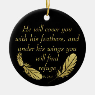 Psalm 91:4 Vingar Guds skydd Bibelskrift Julgransprydnad Keramik