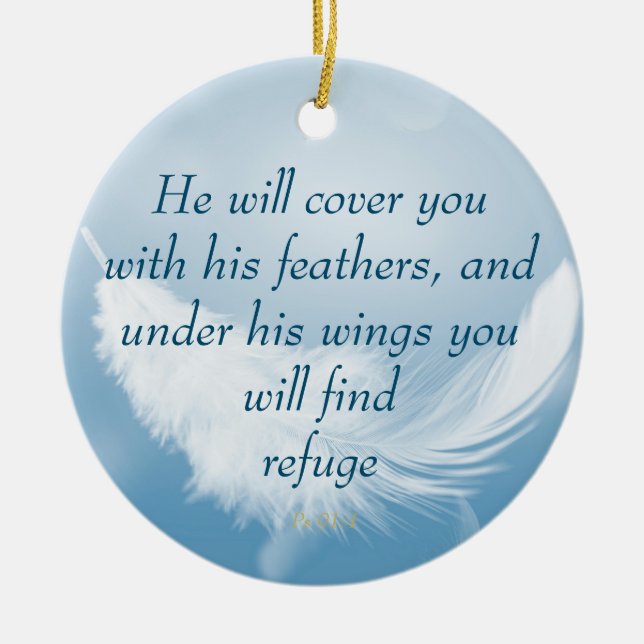 Psalm 91:4 Vingar Guds skydd Bibelskrift Julgransprydnad Keramik (Framsidan)