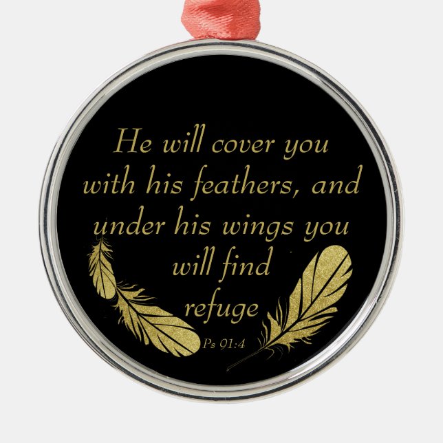 Psalm 91:4 Vingar Guds skydd Bibelskrift Julgransprydnad Metall (Framsidan)