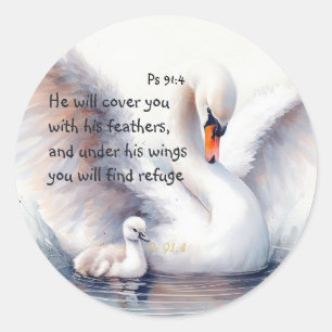 Psalm 91:4 Vingar Guds skydd Bibelskrift Runt Klistermärke
