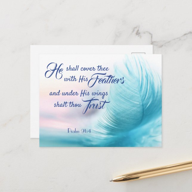 Psalm 91:4 vykort - Kung James Version (Fram/Back In Situ)