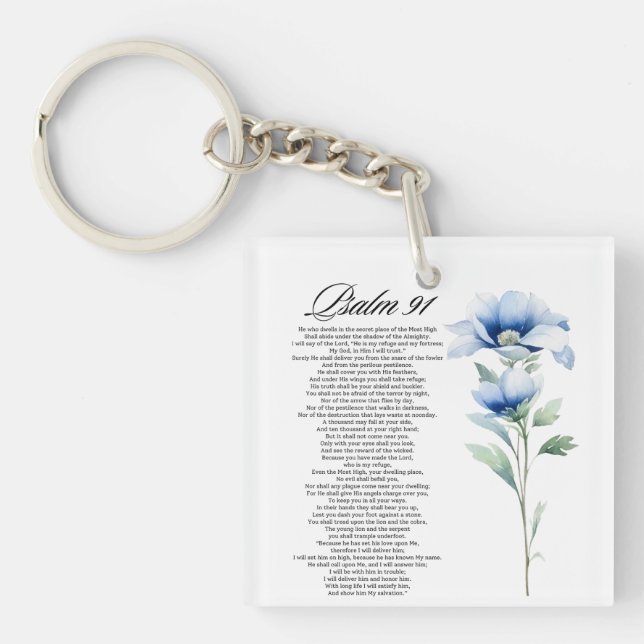 Psalm 91 Akvarell Blå Blomma Bibelns Skrifter (Framsidan)