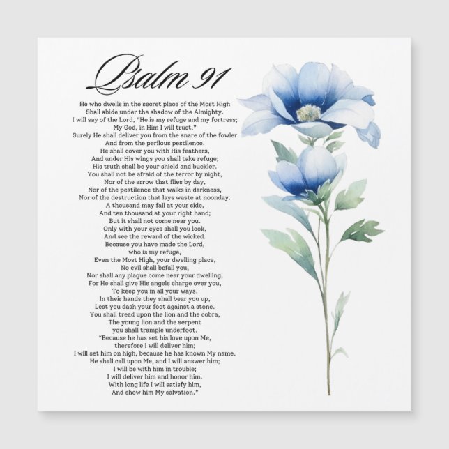 Psalm 91 Akvarell Blå Blomma Bibelns Skrifter (Framsida)