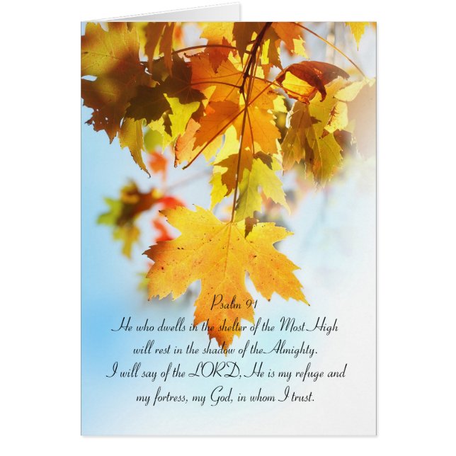 Psalm 91 all text, orange löv hälsningskort (Framsidan)