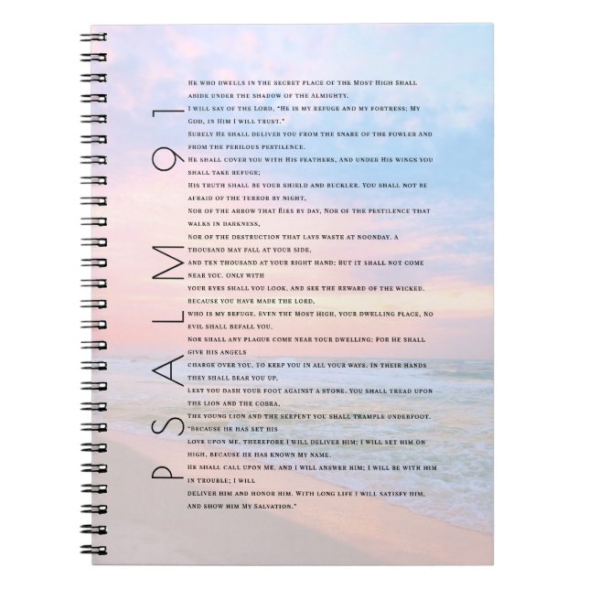 Psalm 91 Beach Ocean Vågar Christian Journal Anteckningsbok (Framsidan)