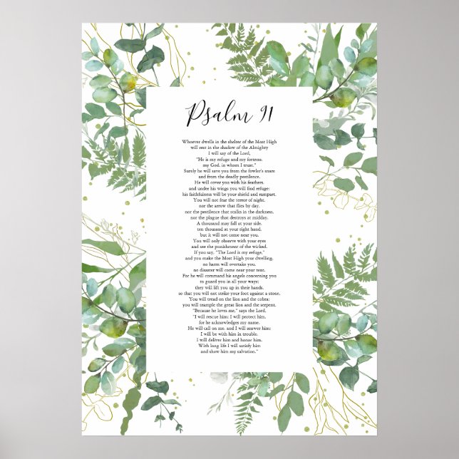 Psalm 91 Bibelcitattskript Eucalyptus Poster (Framsidan)