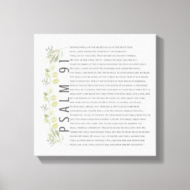 Psalm 91 Bibelkonst för vattenfärgsgrön skrift Canvastryck (Framsida)