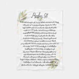Psalm 91 Bible Art Soft Greenery Löv Christian Fleecefilt